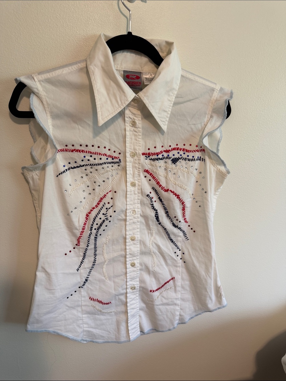 Parasuco Embroidered Western Sleeveless Top White Stretch
